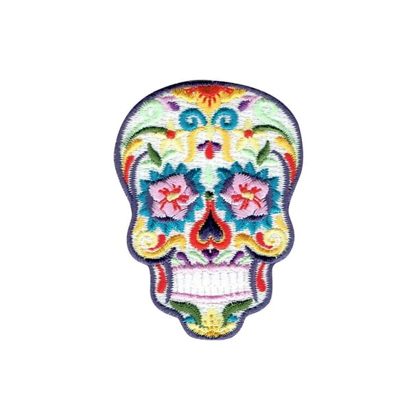 CANDY SUGAR SKULL Iron On Patch Day of the Dead Rose Eyes Dia De Los Muertes